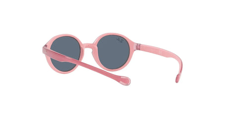 Junior RJ9075S Round Sunglasses XX-Small Frame, 90mm hinge-to-hinge, Fuchsia on rubber pink frame with green mirrored lenses, side view