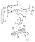 Diagram of BeefedUp Air Conditioning Pressure Transducer Valve With O Ring For Jeep Dodge Ram And Chrysler Vehicles 2008 Through 2024 Direct Fit OEM Style Replacement Sensor Part, labeled as part 7 in the vehicle A/C system.
