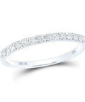 Elevated 14k White Gold Womens Diamond Wedding Band With 1/4 Carat Total Weight Natural Round Prong Set Stones In Size 7 side view with shimmering stones.