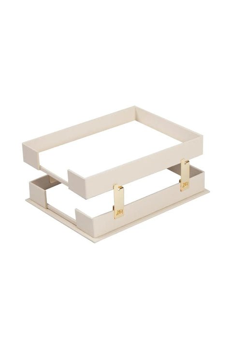Cream document rack from Bonded Leather Boss Level 12-Piece Executive Desk Set with gold accents.