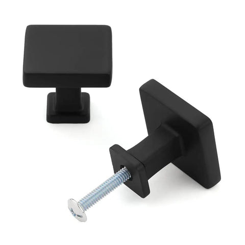 Matte Black Cabinet Knobs Set Of 10 Square Single Hole Pulls Built To Last For Kitchens And Bathrooms Durable Metal Hardware That Stays Rugged In Humid Environments Fits Standard Cabinets Easy Install, square matte black metal cabinet knob with screw