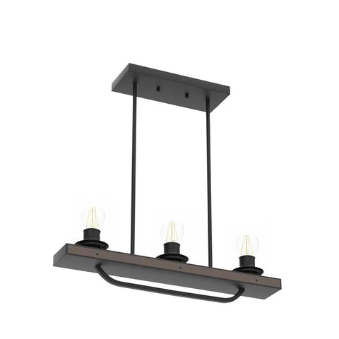 Three Light Rustic Pendant Light Fixture With Glass Shade, Flush Mount Farmhouse Chandelier In Black For Kitchen Island And Dining Room, Adjustable Ceiling Light With E26 Base For Home And Restaurant
