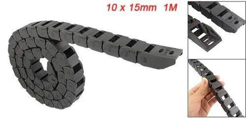 10mm x 15mm Black Plastic Flexible Nested Semi Closed Drag Chain Cable Wire Carrier, 1 Meter Length, ideal for CNC rigs shown.