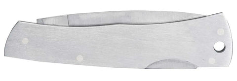 Tough As Nails Stainless Steel Lockback Pocket Knife Slick Brushed Drop Point Blade closed position showing brushed finish.