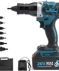 Top Shelf Cordless Electric Rivet Nut Gun With Automatic Action And M3 To M12 Fasteners Comes With Dual Battery Packs, 26V lithium tool.