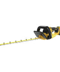 Badass Cordless Hedge Trimmer Equipped With 60 Volt Lithium Battery For Knockout Yard Cleanup Dual Edge Steel Blades Plus Lightweight Frame angled view with black handle and yellow body.