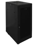 Heavy Duty Zero Hassle Rolling Server Cabinet With Smooth Casters And Wide Swing Doors 27U 19 Inch Mobile Equipment Rack black storage enclosure angled view