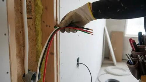 Top Tier Thhn Electrical Wire Featuring Six Awg White Black And Red Combined With Eight Awg Green Ground Stranded Copper Build Ul Certified For Rapid Shop Fixes Boss Level 25 Foot Spool Ready held in hand next to wall.