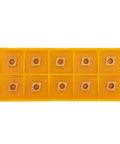 Turning Tool Holder Set With CCMT060204 HM Inserts For Steel Machining shown in a yellow tray, 10 golden carbide inserts visible