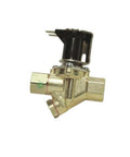 Universal Water Inlet Valve Replacement For DW-952 CKD5704 And Related Dishwasher Models With Durable OEM-Quality Build, No-Brainer Install, Compatible With Most Major Brands, Replaces Worn Out Inlet Valve And Prevents Leaks. Brass dishwasher water inlet valve with black solenoid, side view.
