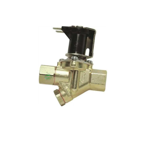 Universal Water Inlet Valve Replacement For DW-952 CKD5704 And Related Dishwasher Models With Durable OEM-Quality Build, No-Brainer Install, Compatible With Most Major Brands, Replaces Worn Out Inlet Valve And Prevents Leaks. Brass dishwasher water inlet valve with black solenoid, side view.