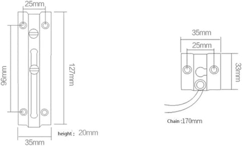 Tough As Nails 304 Stainless Steel Door Security Chain Lock Featuring Deadbolt Safety Knob dimensions illustration with measurements.