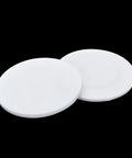 Set Of 10 White PTFE Round Discs, 40mm Diameter, 2mm Thick, two discs displayed on black background
