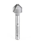 Carbide Tipped Double Edge Folding V Groove Router Bit 90 Degree 0.090 Inch Tip Width For Aluminum Composite ACM Panels With Flat Bottom V Grooves Ideal For Signage And Fabrication Projects Pro Grade, showing side view with engraved details.