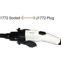 J1772 Type One Evse Charging Inlet With One Meter Cord and Locking Cap, side view showing plug and socket.