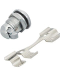 Chrome Showroom Style Push Button Fuel Door Panel Latch Kit for Harley Touring bikes shown in detail