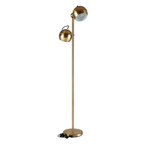 Miles 61 Inch Two Light Floor Lamp in Matte Brass Finish with Adjustable Heads and In Line On Off Foot Switch Mid Century Modern Style Tall Space Saving Accent Lamp for Living Room or Bedroom
