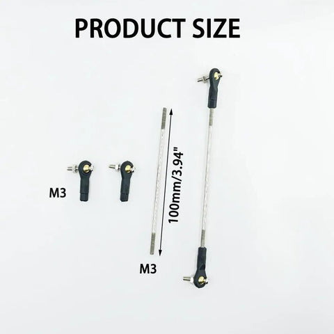 2Pcs RC Toy Push Rod Set With Adjustable Tie Rods And Ball Head Joint Servo Linkage Link Rods M3x100mm show size