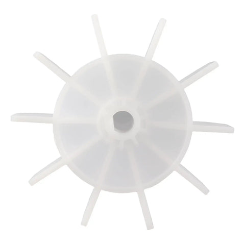 Top view of Air Compressor Fan Blade Replacement 14mm D Shaft for inline motors, plastic material, balanced cooling design.