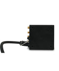 Top Shelf Power Conditioner With Ten Outlet Surge Strip Delivering Safe Voltage Control Plus Coax Ethernet Backup, black unit side view.