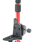 Telescoping Laser Pole With Adjustable 1/4-20 Mount For Rotary And Line Lasers, 13 Ft Extendable Aluminum Leveling Pole With Rotating Bracket And 5/8-11 Adapter, Heavy-Duty Mounting Accessory For Construction And Surveying. Telescoping laser pole with adjustable bracket and 1/4-20 mount on red aluminum pole