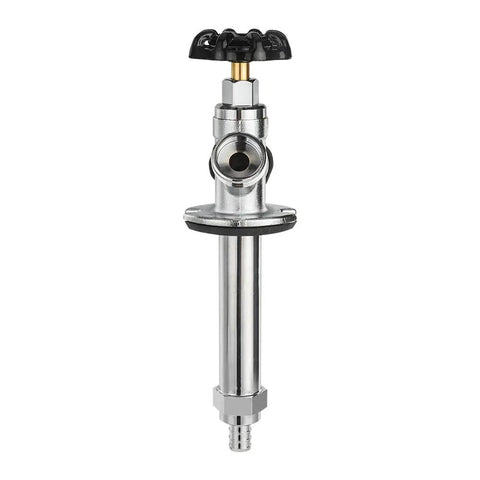One Piece Frost Free Outdoor Sillcock Featuring Anti Siphon Pex Crimp Connection And 3/4 Inch Hose Bibb, chrome plated body, easy turn wheel design.