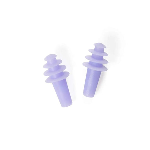 Purple earplugs for barometric weather, headache prevention, pressure filtering shown on white background, Cirrus Healthcare LLC.