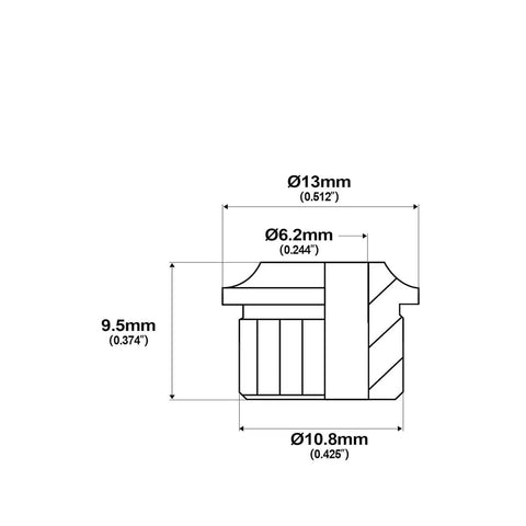 Technical diagram of Must Have Six Piece Gold Guitar Tuner Conversion Bushings Kit For Vintage To Modern Machine Heads Converts 6mm Posts