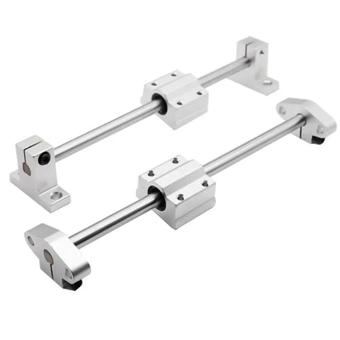 Heavy Duty SCS6UU Linear Motion Ball Bearing Slide Block Bushing in aluminum with silver shafts for CNC and 3D printer upgrades.