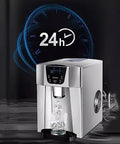 Countertop Ice Maker With 26 Lb Daily Output And 2 Liter Water Dispenser Churning Out Fresh Ice Straight Up In Glossy Silver with 24h indicator.
