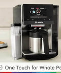 Double Cup Barista Style Home Fully Automatic Coffee Machine With 36 Drink Presets And Touchscreen Controls For Latte Macchiato Cappuccino Or Espresso Personalize Strength Size Milk Ratio And Aroma Large Bean Hopper Easy Clean Stainless Steel shown on kitchen countertop