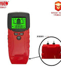 Knockout Handheld Metal Detector And Wood Moisture Meter With AC Voltage Live Wire Wall Scanner For Stud Finding, displaying red handheld device with digital screen.