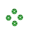 Front view of green machined aluminum wheel washers, set of 4.