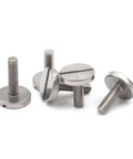 Get These Super Solid 5 Pcs Stainless Steel Slotted Round Head Machine Screws For Your Home DIY Projects And Hardware Repairs With Easy Install M2 And M2.5 Sizes In Silvery Finish, showing five screws with slotted heads.