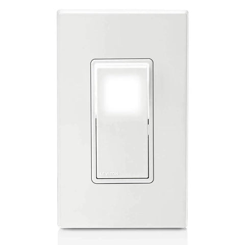Decora LED Illuminated 15 Amp Single-Pole Wall Switch, No Neutral Required, White, illuminated view