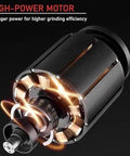 Beefy Pro Grade Pipe Polisher And Belt Sander For Metal Tubes And Round Pipes, 1100W motor close-up for grinding efficiency