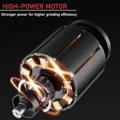 Beefy Pro Grade Pipe Polisher And Belt Sander For Metal Tubes And Round Pipes, 1100W motor close-up for grinding efficiency