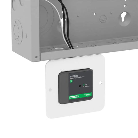 HEPD25 Universal Go-To Whole House Surge Protector For 120/240V, 1-Phase 3-Wire, 25kA Surge Rating mounted on panel