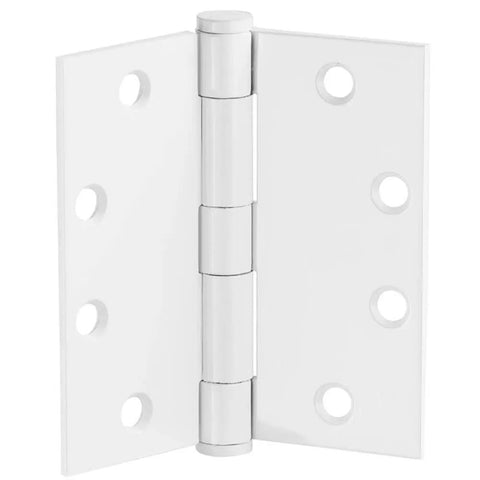 Heavy Duty Stainless Steel Door Hinges Slick White Finish 4 1/2 Inch With 5 8 Radius showing smooth pivot and holes for installation.