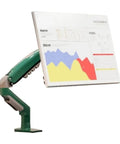 Sleek Desktop Monitor Mount For 17 To 32 Inch Screens With Fully Adjustable Height And Smooth Articulating Desk Arm, green with screen displaying graphs.
