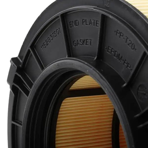 Close-up of flame-retardant, water-resistant engine air filter swap for select Audi models, highlighting gasket details.