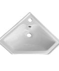 Top view of Alexander II 24 Inch Corner Wall Mounted Bathroom Sink White with Overflow in space-saving ceramic design.