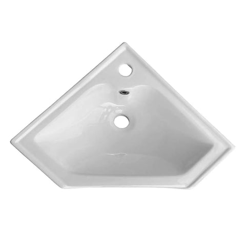 Top view of Alexander II 24 Inch Corner Wall Mounted Bathroom Sink White with Overflow in space-saving ceramic design.