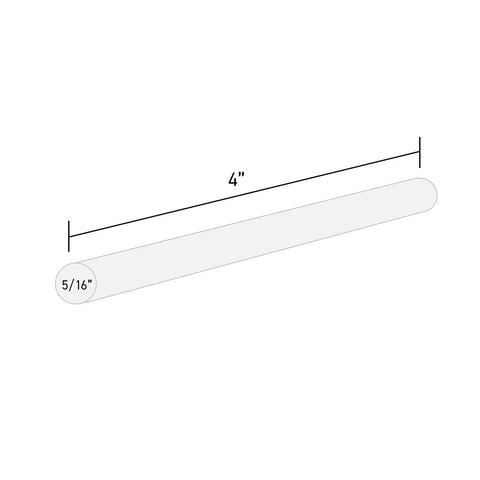 Diagram showing dimensions of Cool Shot Ultra Low Temp 4 Inch Mini Glue Sticks 40 Pack For Foam Fabric Balloons And Delicate Crafts Works With Cool Shot Glue Gun Crafter Friendly DIY Projects At Home And In The Classroom, 4 inches long and 5/16 inch in diameter