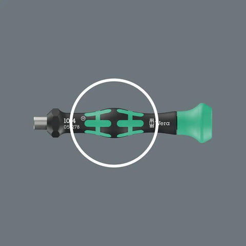 Side view of Micro Bitholding Screwdriver With 4 mm External Hex Drive, Ergonomic Multi Component Handle With Anti Roll Cap.