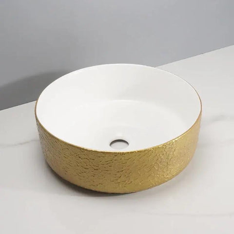 Bathroom Sink Retro Household Golden Round Sink Light Luxury Texture Pattern Bathroom Above Counter Basin, 360 * 360 * 130Mm.