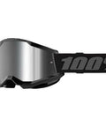 Top Shelf Motocross And Mountain Bike Goggles Featuring Dope Mirror Silver Lens With Sleek Black Frame side view with black strap