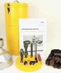 Badass Sectional Drain Cleaner Half Horsepower Motor tools, operational manual, gloves, and accessories for clog removal.