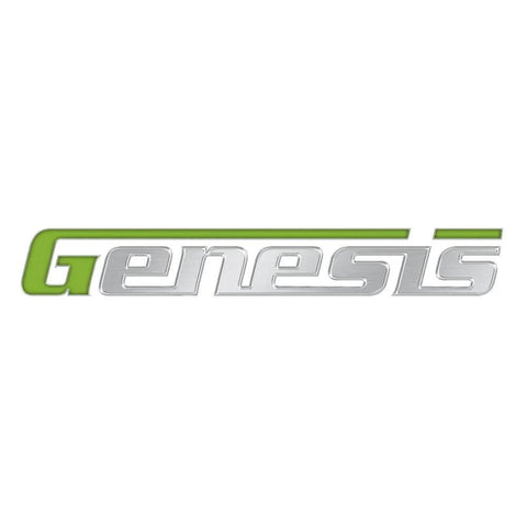 Genesis logo in silver and green, representing the detail palm sander with palm grip and vacuum port for dust control