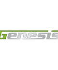Logo of Genesis brand featuring a sleek design in silver and green color on a white background.